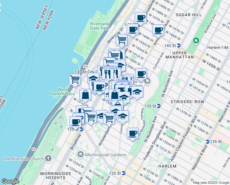 map of restaurants, bars, coffee shops, grocery stores, and more near in New York