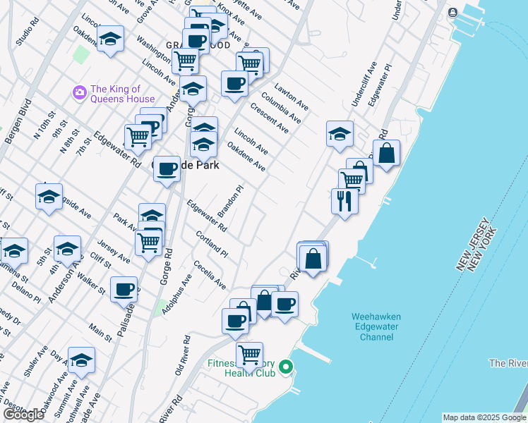 map of restaurants, bars, coffee shops, grocery stores, and more near 19 Claremont Avenue in Cliffside Park