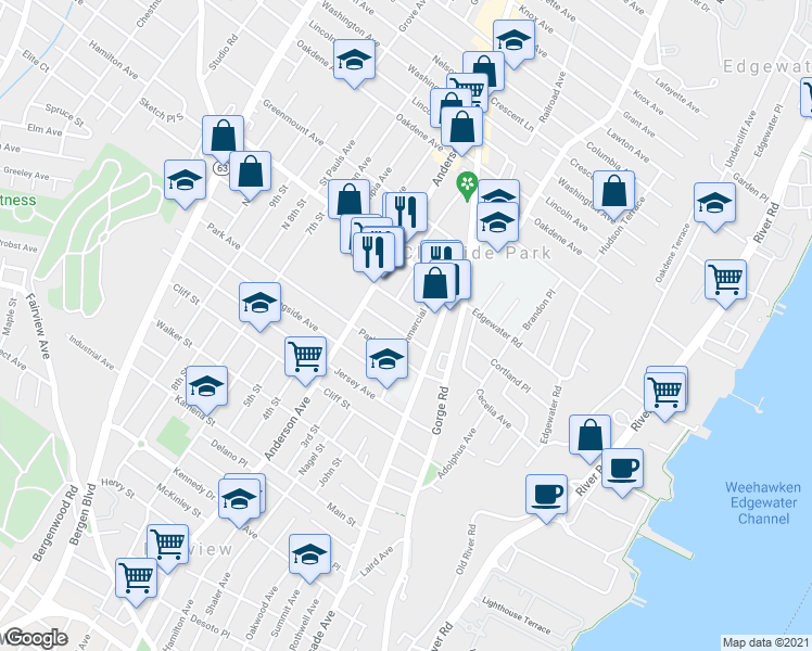 map of restaurants, bars, coffee shops, grocery stores, and more near 229 Clark Terrace in Cliffside Park