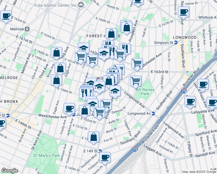 map of restaurants, bars, coffee shops, grocery stores, and more near 809 Union Avenue in The Bronx