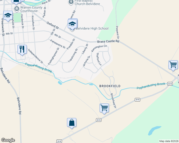 map of restaurants, bars, coffee shops, grocery stores, and more near 25 Victoria Drive in Belvidere