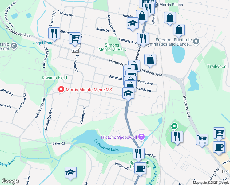 map of restaurants, bars, coffee shops, grocery stores, and more near 15 Sanders Street in Morris Plains