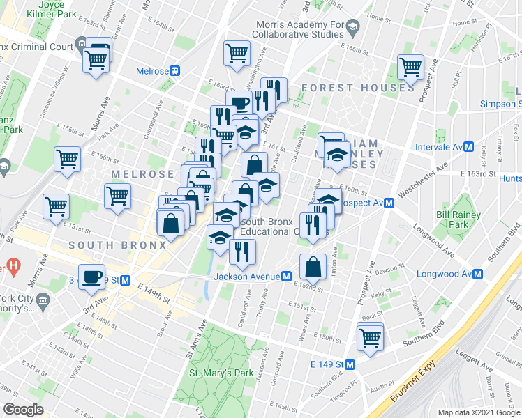 map of restaurants, bars, coffee shops, grocery stores, and more near 759 Eagle Ave in Bronx