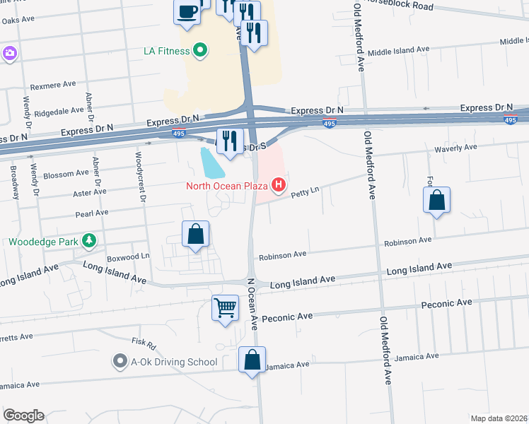 map of restaurants, bars, coffee shops, grocery stores, and more near 2 Petty Lane in Medford