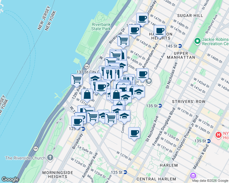 map of restaurants, bars, coffee shops, grocery stores, and more near in New York