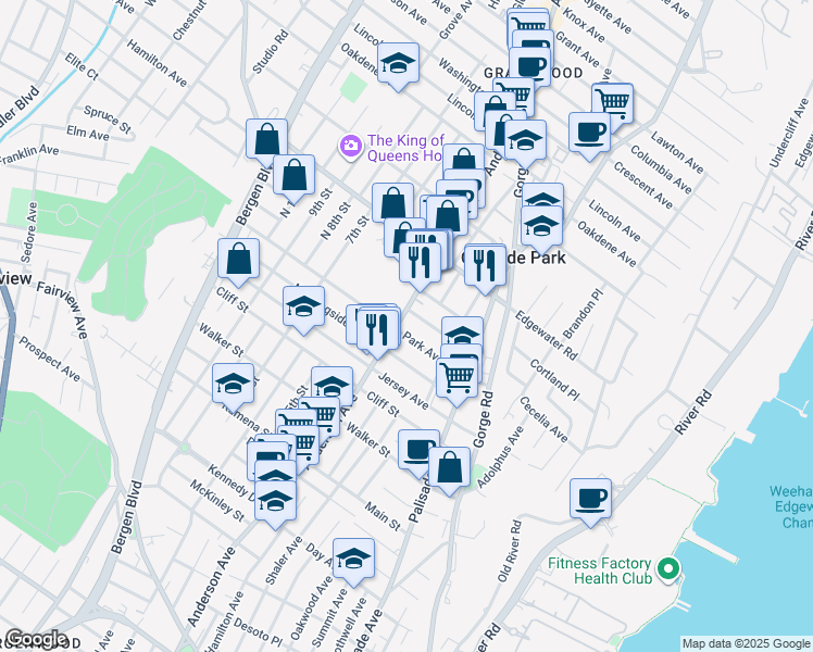 map of restaurants, bars, coffee shops, grocery stores, and more near 410 Anderson Avenue in Cliffside Park