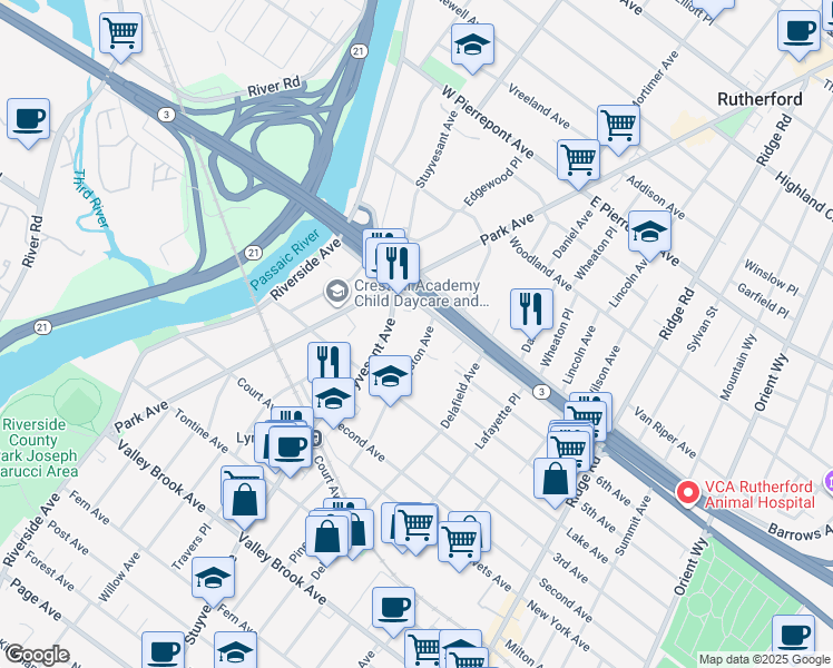 map of restaurants, bars, coffee shops, grocery stores, and more near 24 Stuyvesant Avenue in Lyndhurst