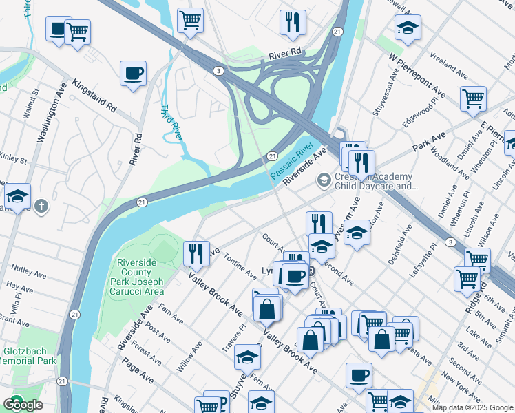 map of restaurants, bars, coffee shops, grocery stores, and more near 128A Riverside Avenue in Lyndhurst