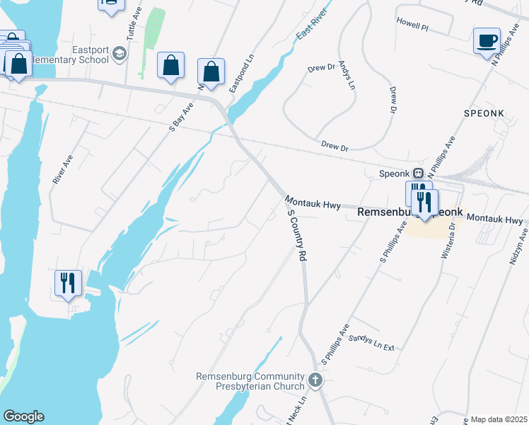 map of restaurants, bars, coffee shops, grocery stores, and more near 5 Dock Road in Remsenburg-Speonk