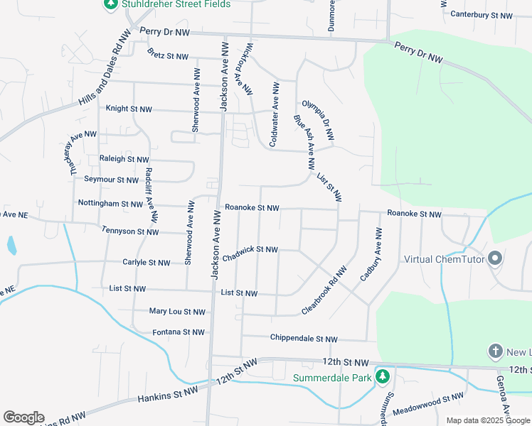 map of restaurants, bars, coffee shops, grocery stores, and more near 2855 Roanoke Street Northwest in Massillon