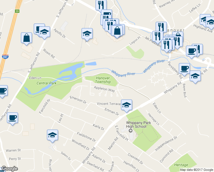 map of restaurants, bars, coffee shops, grocery stores, and more near 3303 Appleton Way in Hanover