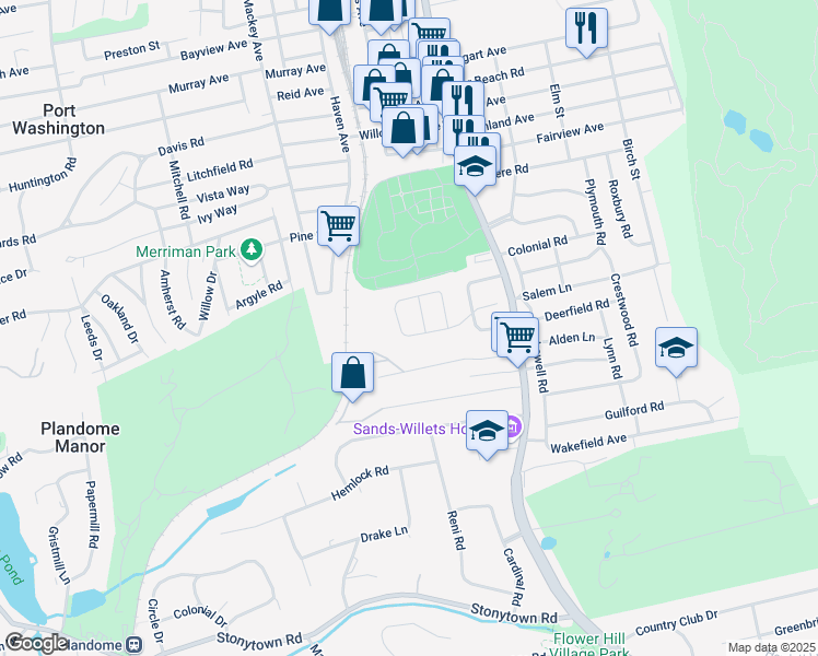 map of restaurants, bars, coffee shops, grocery stores, and more near 44 Essex Court in Port Washington