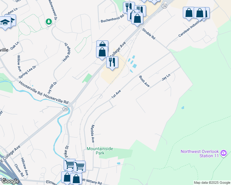map of restaurants, bars, coffee shops, grocery stores, and more near 250 1st Avenue in State College