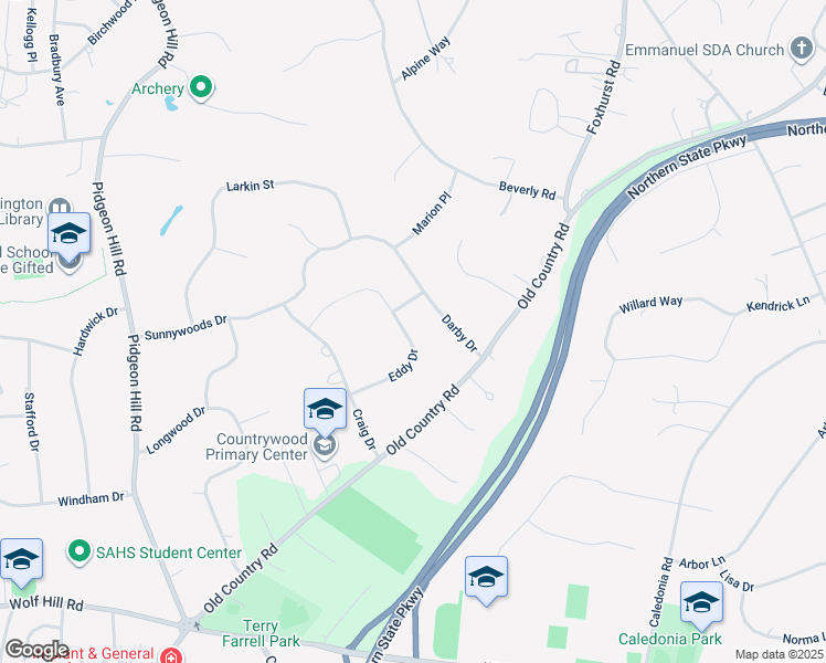 map of restaurants, bars, coffee shops, grocery stores, and more near 109 Eddy Drive in Huntington Station