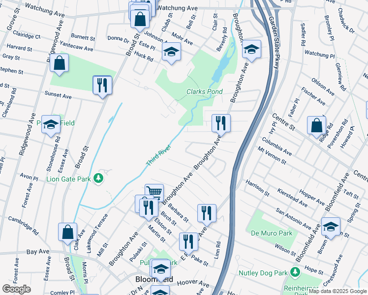 map of restaurants, bars, coffee shops, grocery stores, and more near 40 Rector Place in Bloomfield