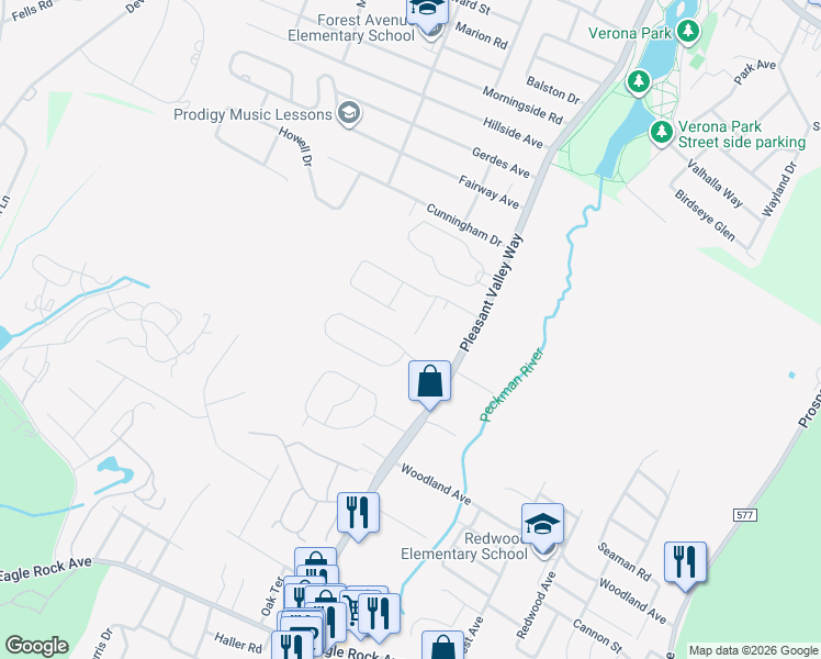 map of restaurants, bars, coffee shops, grocery stores, and more near 7 Rosemont Lane in West Orange