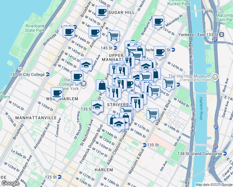 map of restaurants, bars, coffee shops, grocery stores, and more near in New York