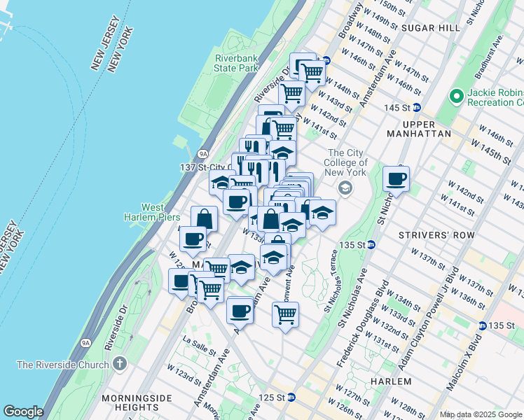map of restaurants, bars, coffee shops, grocery stores, and more near in New York