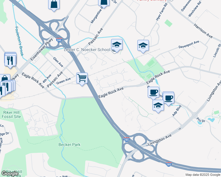 map of restaurants, bars, coffee shops, grocery stores, and more near 5 Kent Drive in Roseland