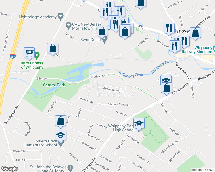 map of restaurants, bars, coffee shops, grocery stores, and more near 3111 Appleton Way in Hanover