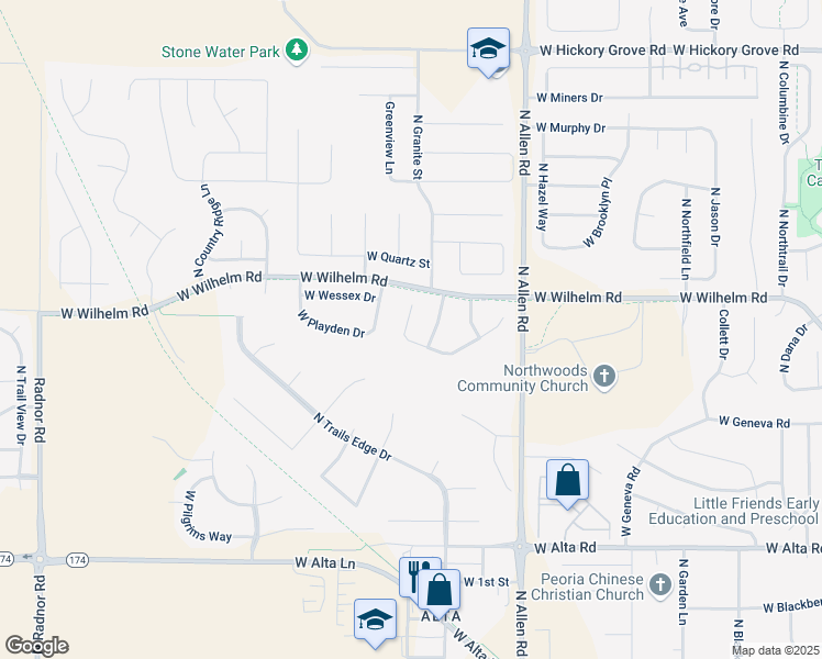 map of restaurants, bars, coffee shops, grocery stores, and more near 2721 West Stonehenge Court in Peoria