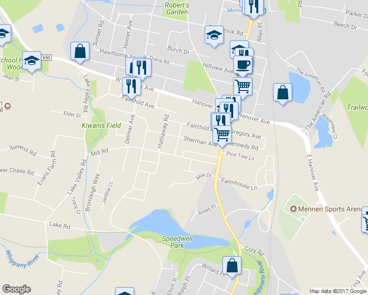 map of restaurants, bars, coffee shops, grocery stores, and more near 29 Sanders Street in Morris Plains
