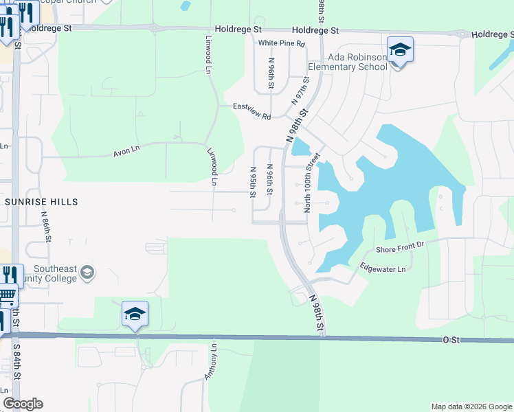 map of restaurants, bars, coffee shops, grocery stores, and more near 622 North 95th Street in Lincoln