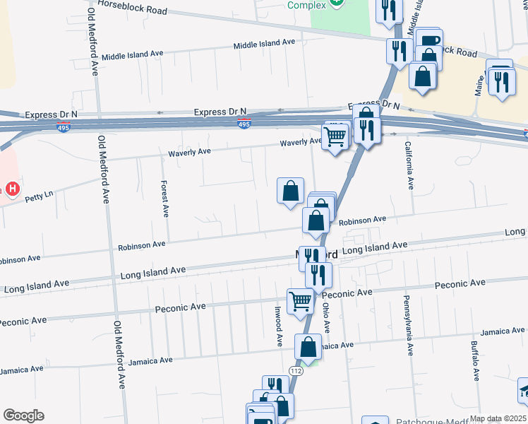 map of restaurants, bars, coffee shops, grocery stores, and more near 7 Franklin Avenue in Medford