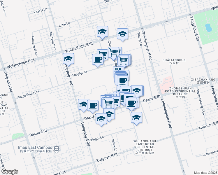 map of restaurants, bars, coffee shops, grocery stores, and more near in Hohhot