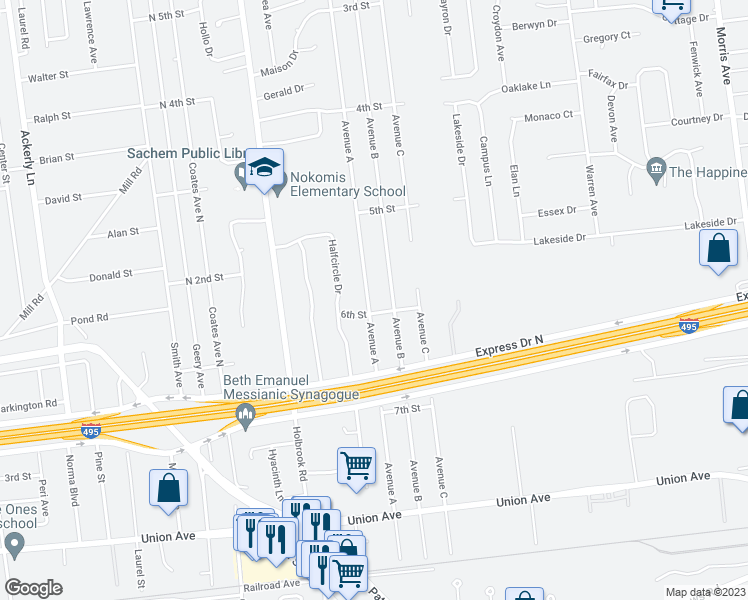 map of restaurants, bars, coffee shops, grocery stores, and more near 89 Avenue A in Holbrook