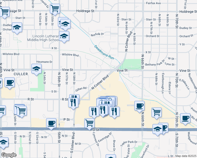 map of restaurants, bars, coffee shops, grocery stores, and more near 52 Trenridge Road in Lincoln