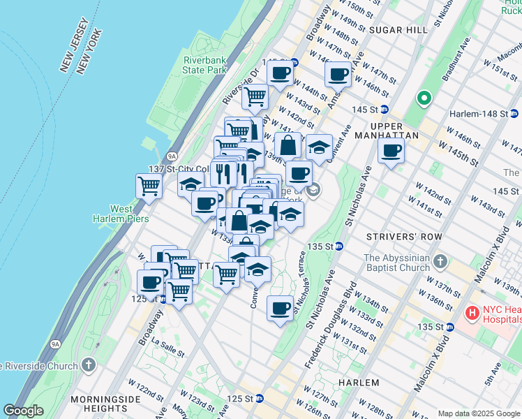 map of restaurants, bars, coffee shops, grocery stores, and more near in New York