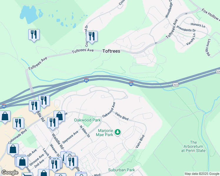 map of restaurants, bars, coffee shops, grocery stores, and more near in Centre County