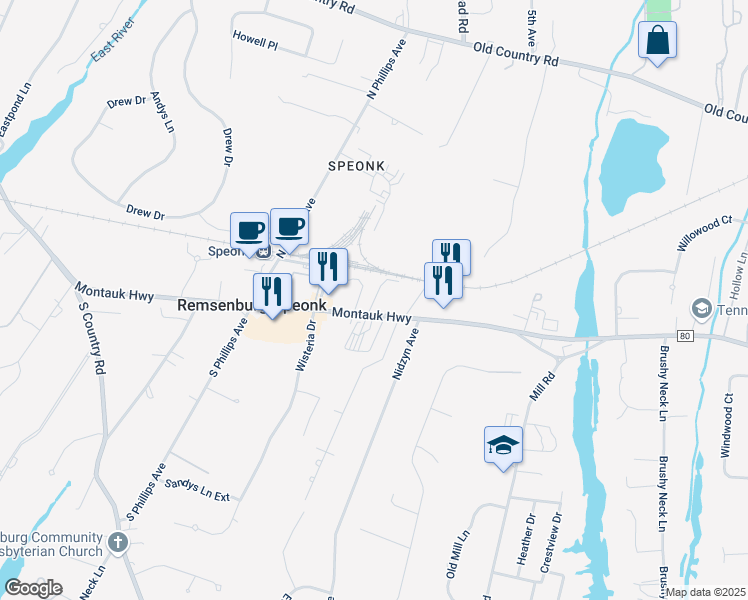 map of restaurants, bars, coffee shops, grocery stores, and more near Sandslot Road in Eastport