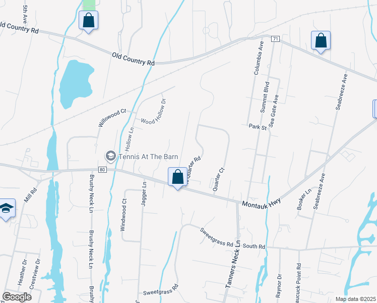 map of restaurants, bars, coffee shops, grocery stores, and more near 9 North Quarter Road in Westhampton