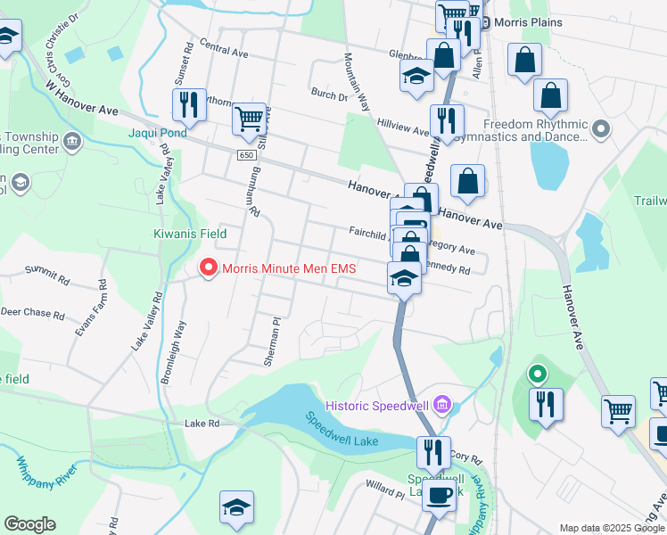 map of restaurants, bars, coffee shops, grocery stores, and more near 29 Sanders Street in Morris Plains