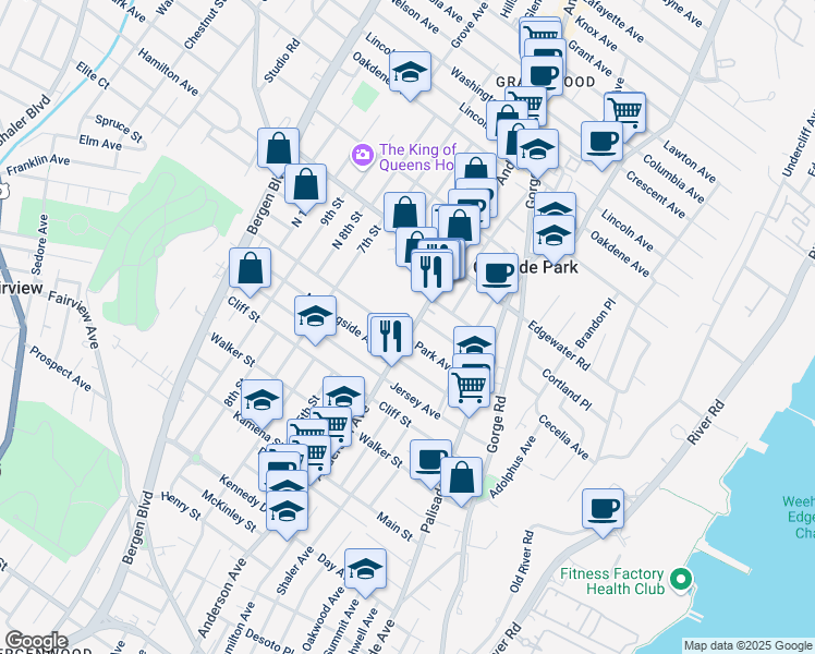 map of restaurants, bars, coffee shops, grocery stores, and more near 410 Anderson Avenue in Cliffside Park