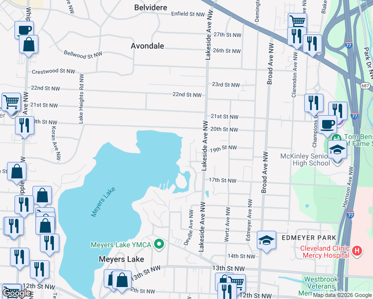 map of restaurants, bars, coffee shops, grocery stores, and more near 1829 Harbour Circle Northwest in Canton