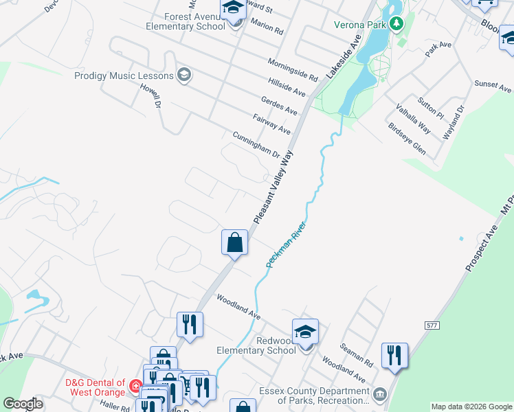 map of restaurants, bars, coffee shops, grocery stores, and more near 159 Pleasant Valley Way in West Orange