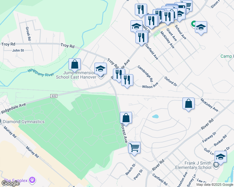 map of restaurants, bars, coffee shops, grocery stores, and more near 22 Deforest Avenue in East Hanover