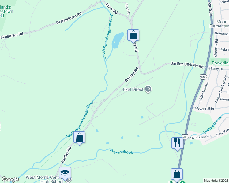 map of restaurants, bars, coffee shops, grocery stores, and more near 686 Bartley Road in Chester