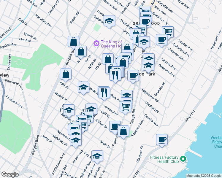 map of restaurants, bars, coffee shops, grocery stores, and more near 410 Anderson Avenue in Cliffside Park