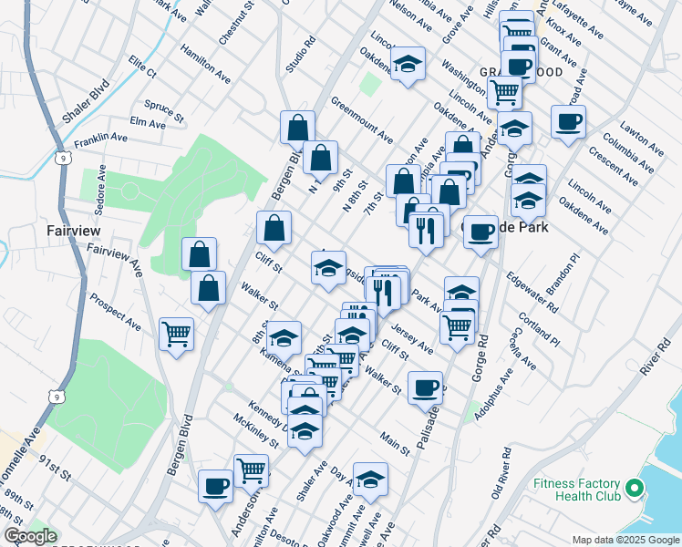 map of restaurants, bars, coffee shops, grocery stores, and more near 396 Morningside Avenue in Fairview