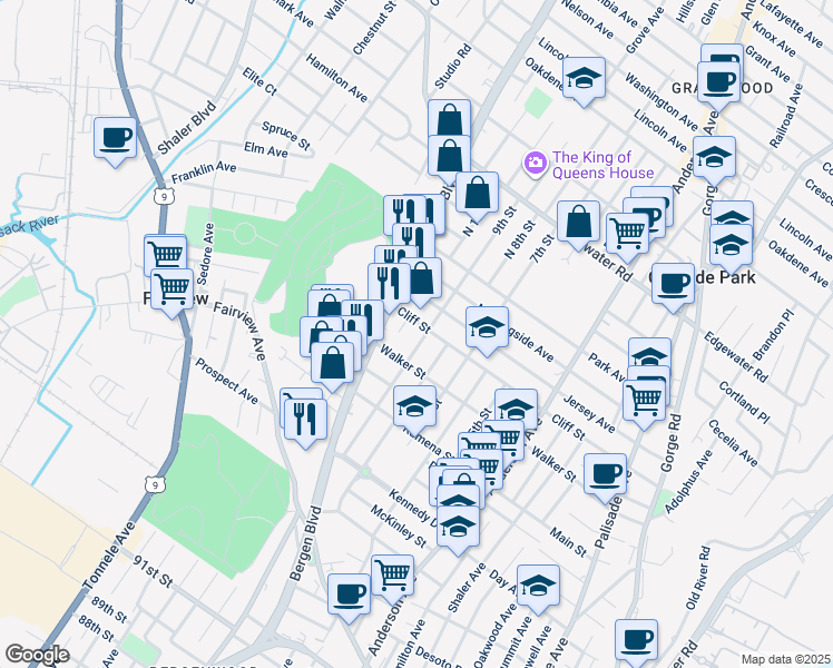 map of restaurants, bars, coffee shops, grocery stores, and more near 481 Walker Street in Fairview