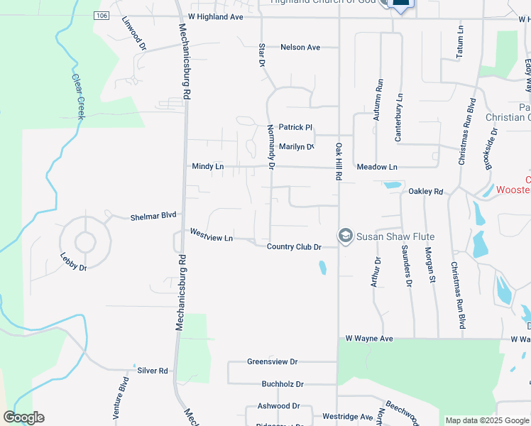 map of restaurants, bars, coffee shops, grocery stores, and more near 1033 Country Club Drive in Wooster