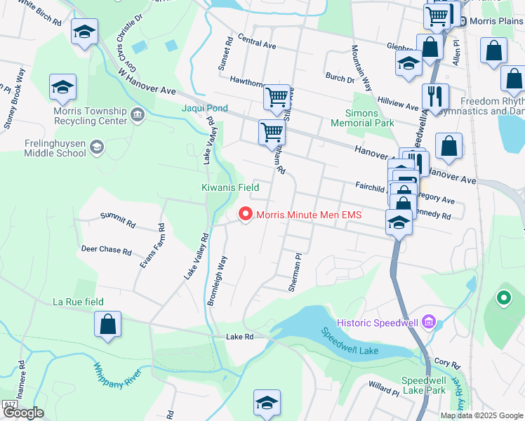 map of restaurants, bars, coffee shops, grocery stores, and more near 90 Mill Road in Morris Plains