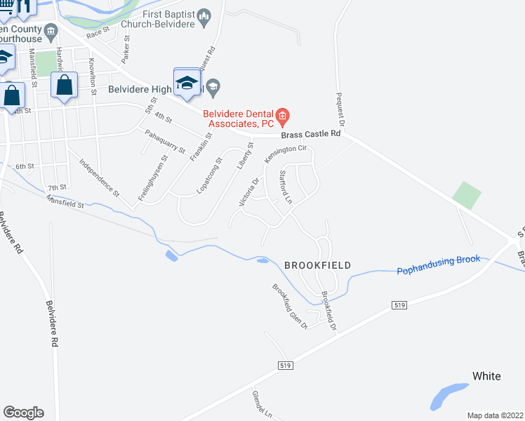 map of restaurants, bars, coffee shops, grocery stores, and more near 25 Victoria Drive in Belvidere