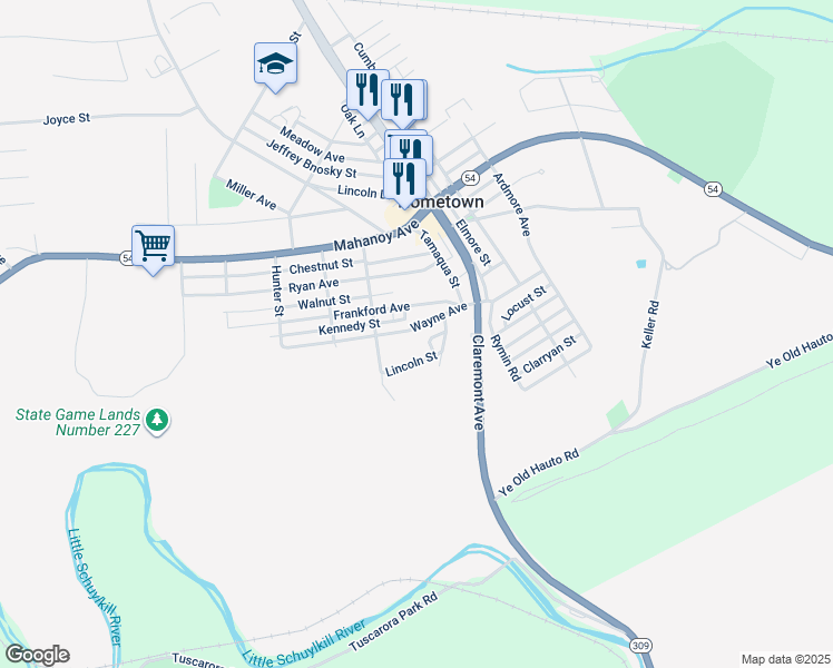 map of restaurants, bars, coffee shops, grocery stores, and more near 21 Wayne Avenue in Tamaqua
