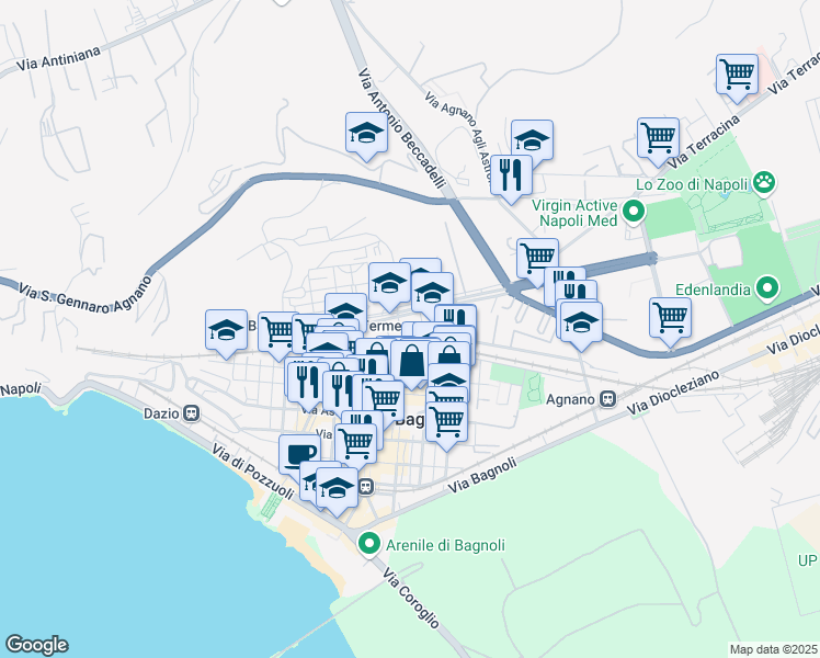 map of restaurants, bars, coffee shops, grocery stores, and more near 111 Viale della Liberazione in Napoli