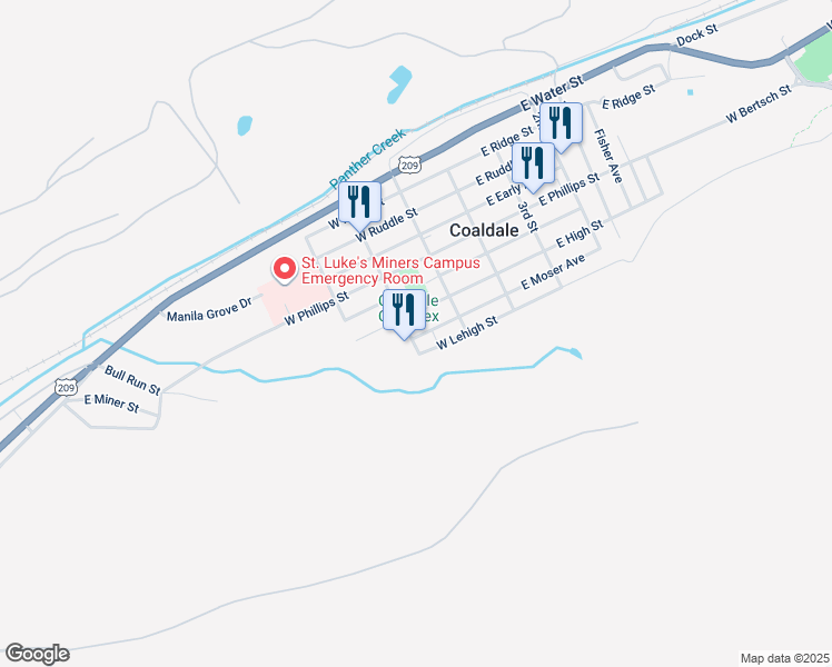 map of restaurants, bars, coffee shops, grocery stores, and more near 165 West Moser Avenue in Coaldale